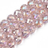 Electroplate Transparent Glass Beads Strands, AB Color Plated, Faceted, Strawberry, Pink, 6x6mm, Hole: 1.4mm, about 100pcs/strand, 24.02 inch(61cm)(EGLA-N002-26-C01)
