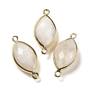 Natural Moonstone Faceted Connector Charms, Rack Plating Brass Horse Eye Links, Golden, 25x11.5x5.5mm, Hole: 1.6mm(G-K347-03G-02)