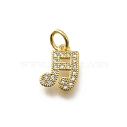 Brass Micro Pave Cubic Zirconia Charms, Musical Note Charms, Lead Free & Cadmium Free, Long-Lasting Plated, Rack Plating, with Jump Ring, Real 18K Gold Plated, 10.5x8x1.5mm, Hole: 3mm(KK-P295-50G)