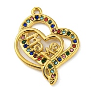 Ion Plating(IP) Real 18K Gold Plated 304 Stainless Steel Rhinestone Pendants, Heart with Word Mama Charms, for Mother's Day, Colorful, 28x21x3mm, Hole: 1.6mm(STAS-P341-07G-01)