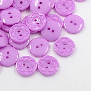 Acrylic Sewing Buttons for Clothes Design, Plastic Buttons, 2-Hole, Dyed, Flat Round with Flower Pattern, Medium Orchid, 16x3mm, Hole: 1mm(BUTT-E083-C-02)