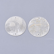 Capiz Shell Links connectors, Flat Round, Seashell Color, 40x0.5~1.5mm, Hole: 1.8mm(SHEL-T014-005)