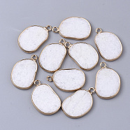 Natural White Jade Pendants, with Golden Tone Brass Open Back Bezel, Oval, Dyed, 25x15.5x2~3mm, Hole: 2mm(G-S359-019H)