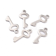304 Stainless Steel Pendants, Key, Stainless Steel Color, 16x7.5x0.8mm, Hole: 1.2mm(STAS-F266-09P)