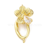 Brass Micro Pave Clear Cubic Zirconia Fold Over Clasps, Flower, Real 14K Gold Plated, 25.5x12mm, Hole: 1.2mm(KK-U042-08G)