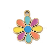 304 Stainless Steel Enamel Pendants, Flower Charm, Real 18K Gold Plated, Ion Plating(IP), Colorful, 16.5x14x1.5mm, Hole: 1.2mm(STAS-I325-102E-G)