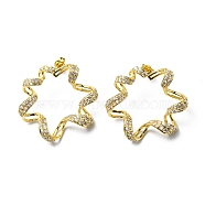 Crystal Rhinestone Hollow Out Flower Stud Earrings, Rack Plating Brass Jewelry, Lead Free & Cadmium Free, Real 18K Gold Plated, 27~31x33~34mm, Pin: 0.8mm(EJEW-D055-04G)