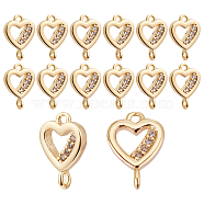 16Pcs Brass Micro Pave Clear Cubic Zirconia Links Connectors, Long-Lasting Plated, Heart, Real 14K Gold Plated, 11x7.8x2.5mm, Hole: 1mm(ZIRC-BC0001-07)