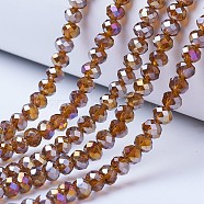 Electroplate Glass Beads Strands, AB Color Plated, Faceted, Rondelle, Saddle Brown, 4x3mm, Hole: 0.4mm, about 123~127pcs/strand, 16.5~16.9 inch(42~43cm)(EGLA-A034-T4mm-B08)