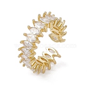 Rack Plating Brass Cubic Zirconia Cuff Rings for Women, Horse Eye Long-Lasting Plated Open Ring, Lead Free & Cadmium Free, Real 18K Gold Plated, Clear, 7.5mm, Inner Diameter: US Size 6(16.6mm)(RJEW-M145-21G-B)