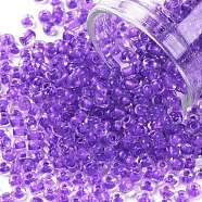 8/0 Glass Seed Beads, Transparent Inside Colours, Round Hole, Round, Purple, 8/0, 3~4x2~3mm, Hole: 0.8mm, about 15000pcs/bag(SEED-A014-3mm-135B)