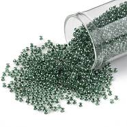 TOHO Round Seed Beads, Japanese Seed Beads, (1070) Subtle Hunter Green Lined Crystal Luster, 11/0, 2.2mm, Hole: 0.8mm, about 50000pcs/pound(SEED-TR11-1070)