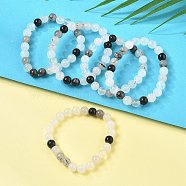 Natural Tourmalinated Quartz/Black Rutilated Quartz Stretch Beaded Bracelets, Round, Inner Diameter: 2-1/8 inch(5.5cm), Beads: 8~9mm(G-A185-01J)