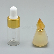 Faceted Natural Citrine Openable Perfume Bottle Pendants, with Brass Findings and Glass Essential Oil Bottles, 33~37x18~22mm, Hole: 0.8mm, Glass Bottle Capacity: 3ml(0.101 fl. oz), Gemstone Capacity: 1ml(0.03 fl. oz)(G-E556-11B)
