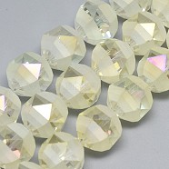 Electroplate Glass Beads Strands, Rainbow Plated, Frosted, Faceted, Round, Beige, 9~10x9~10mm, Hole: 2mm, about 72pcs/strand, 25.98 inch(EGLA-Q085-10mm-12)