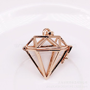 Brass Bead Cage Pendants, for Chime Ball Pendant Necklaces Making, Hollow Diamond Charm, Light Gold, 39x30mm(BECA-PW0001-06A)
