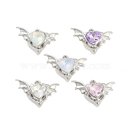 Rack Plating Alloy Glass Pendants, Flying Heart, Platinum, Mixed Color, 15.5x23.5x8.5mm, Hole: 2mm(FIND-Z054-02P)