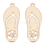10Pcs Brass Pendants, Nickel Free, Real 18K Gold Plated, Slipper with Flower, Real 18K Gold Plated, 23x9.5x1mm, Hole: 1mm(KK-BBC0009-35)