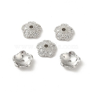 Rack Plating Brass Beads Caps, with Clear Cubic Zirconia, Long-Lasting Plated, Lead Free & Cadmium Free, Flower, Platinum, 8x8x2.5mm, Hole: 1.2mm(KK-B088-04B-P)