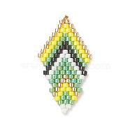 Handmade Japanese Seed Beads, Loom Pattern, Leaf, Green, 31x17x2mm(PALLOY-MZ00036)