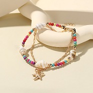 Bohemian Shell Beaded Bracelets, Summer Beach Vacation Starfish Charm Bracelets for Women(JB7649-3)