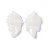 Natural White Jade Pendants, Leaf Charms, 41.5x25~26x5mm, Hole: 0.8mm(G-I336-01-31)