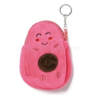 Cartoon Style Smiling Avocado Fluffy Cloth Wallets, Change Purse with Zipper & Keychain, for Women, Camellia, 17.5cm(AJEW-I066-01B)