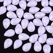 Resin Cabochons, with Glitter Powder, Faceted, teardrop, Lilac, 6x4x1.5mm(CRES-Q208-12A-03)