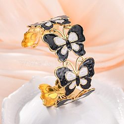 304 Stainless Steel Enamel Cuff Bangles for Women, Butterfly, Black, 1-1/4 inch(3.25cm), Inner Diameter: 2-3/8 inch(6cm)(BJEW-P347-01G-C)