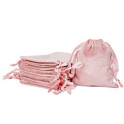 Velvet Jewelry Drawstring Bags, with Satin Ribbon, Rectangle, Misty Rose, 10x8x0.3cm(TP-HY0001-10B)