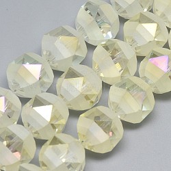 Electroplate Glass Beads Strands, Rainbow Plated, Frosted, Faceted, Round, Beige, 9~10x9~10mm, Hole: 2mm, about 72pcs/strand, 25.98 inch(EGLA-Q085-10mm-12)