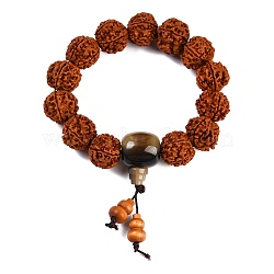 Mala Beads Bracelet, Round Dyed Rudraksha Beaded Stretch Bracelet for Women, with Plastic Beads, Coconut Brown, Inner Diameter: 2-5/8 inch(6.6~6.8cm)(BJEW-P291-02C-1)