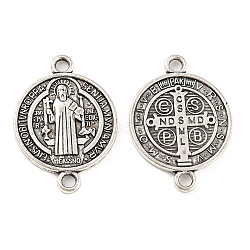 Tibetan Style Alloy Connector Charms, Cadmium Free & Lead Free, Religion Flat Round Links with Cross, Antique Silver, 29x21x2mm, Hole: 2.2mm, about 282pcs/1000g.(TIBE-P001-29AS)