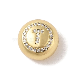 Rack Plating Brass & Cubic Zirconia Pendants, Cadmium Free & Lead Free, Long-Lasting Plated, Flat Round with Letter, Letter T, 13x7mm, Hole: 4x3mm(KK-Z047-07G-T-RS)