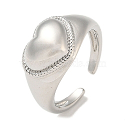 Brass Open Cuff Rings, Heart, Platinum, Inner Diameter: 17.6mm(RJEW-B052-13P)