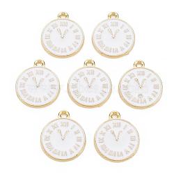 Clock Alloy Enamel Pendants, White, Light Gold, 17x14.5x1.5mm, Hole: 1.5mm(X-ENAM-Q033-11D)