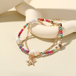 Bohemian Shell Beaded Bracelets, Summer Beach Vacation Starfish Charm Bracelets for Women(JB7649-3)