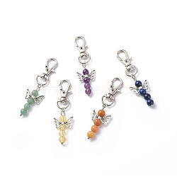 Gemstone Beaded Angel Pendant Decoration, Lobster Clasp Charms, Clip-on Charms, for Keychain, Purse, Backpack Ornament, 65mm(HJEW-JM00759)
