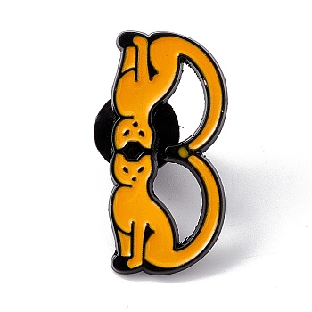 Cat Initial Letter Enamel Pin, Electrophoresis Black Alloy Cartoon Brooch for Backpack Clothes, Letter.B, 30x15x2mm, Pin: 1.2mm
