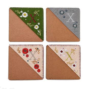 4Pcs Letter Personalized Hand Embroidered Corner Bookmarks, Four Season Flower Embroidered Bookmarker for Books Reading Gift, Letter.X, 95x95mm