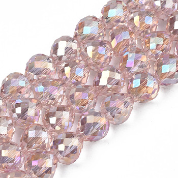 Electroplate Transparent Glass Beads Strands, AB Color Plated, Faceted, Strawberry, Pink, 6x6mm, Hole: 1.4mm, about 100pcs/strand, 24.02 inch(61cm)