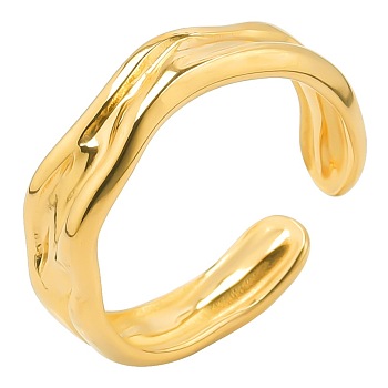 201 Stainless Steel Twist Wave Open Cuff Ring for Women, Golden, US Size 8(18.1mm)