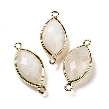 Natural Moonstone Faceted Connector Charms, Rack Plating Brass Horse Eye Links, Golden, 25x11.5x5.5mm, Hole: 1.6mm