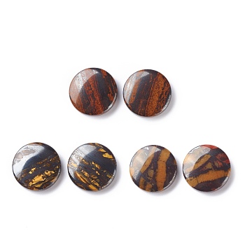 Natural Tiger Iron Cabochons, Flat Round with Pattern, 15x4mm, about 2pcs/pair