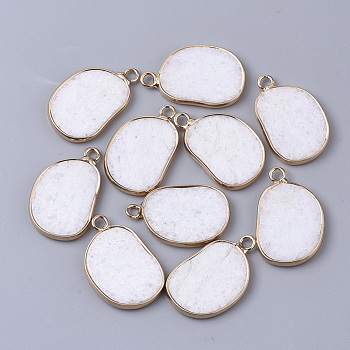 Natural White Jade Pendants, with Golden Tone Brass Open Back Bezel, Oval, Dyed, 25x15.5x2~3mm, Hole: 2mm