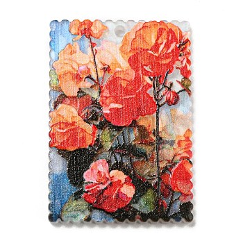 Rectangle Acrylic Pendants, Flower, Coral, 35.5x24.5x2.5mm, Hole: 1.6mm
