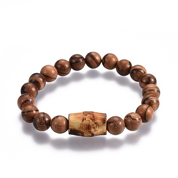 Men's Wood Beads Stretch Bracelets, with Natural Bodhi Beads, 2-1/4 inch(5.7cm)