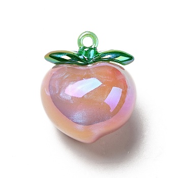 UV Plating Opaque Acrylic Pendants, AB Color Plated, Peach, Light Coral, 33x28x25.5mm, Hole: 2.5mm