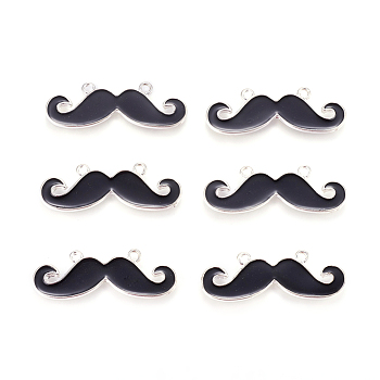 Alloy Links, with Enamel, Cadmium Free & Nickel Free & Lead Free, Moustache, Platinume, Black, 13x36x2mm, Hole: 1.5mm