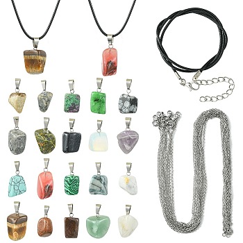 DIY Natural & Synthetic Mixed Gemstone Pendant Necklaces Making Kits, Mixed Shape, 15~35x10~20x5~15mm, Hole: 3x7.5mm